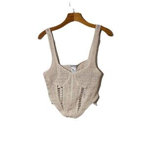 NWT Zara Crochet Corset Knit Beige Split Side Top SZ M Cotton  Cream Feminine